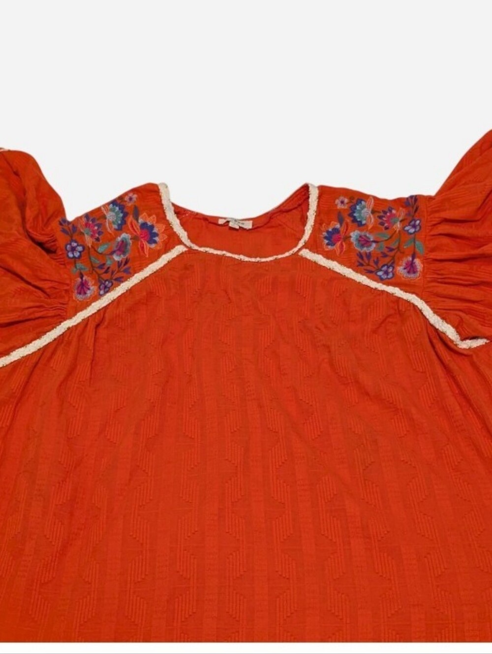 Umgee Vibrant Orange Cotton Blend Top with Lace Detail - Picture 8 of 8